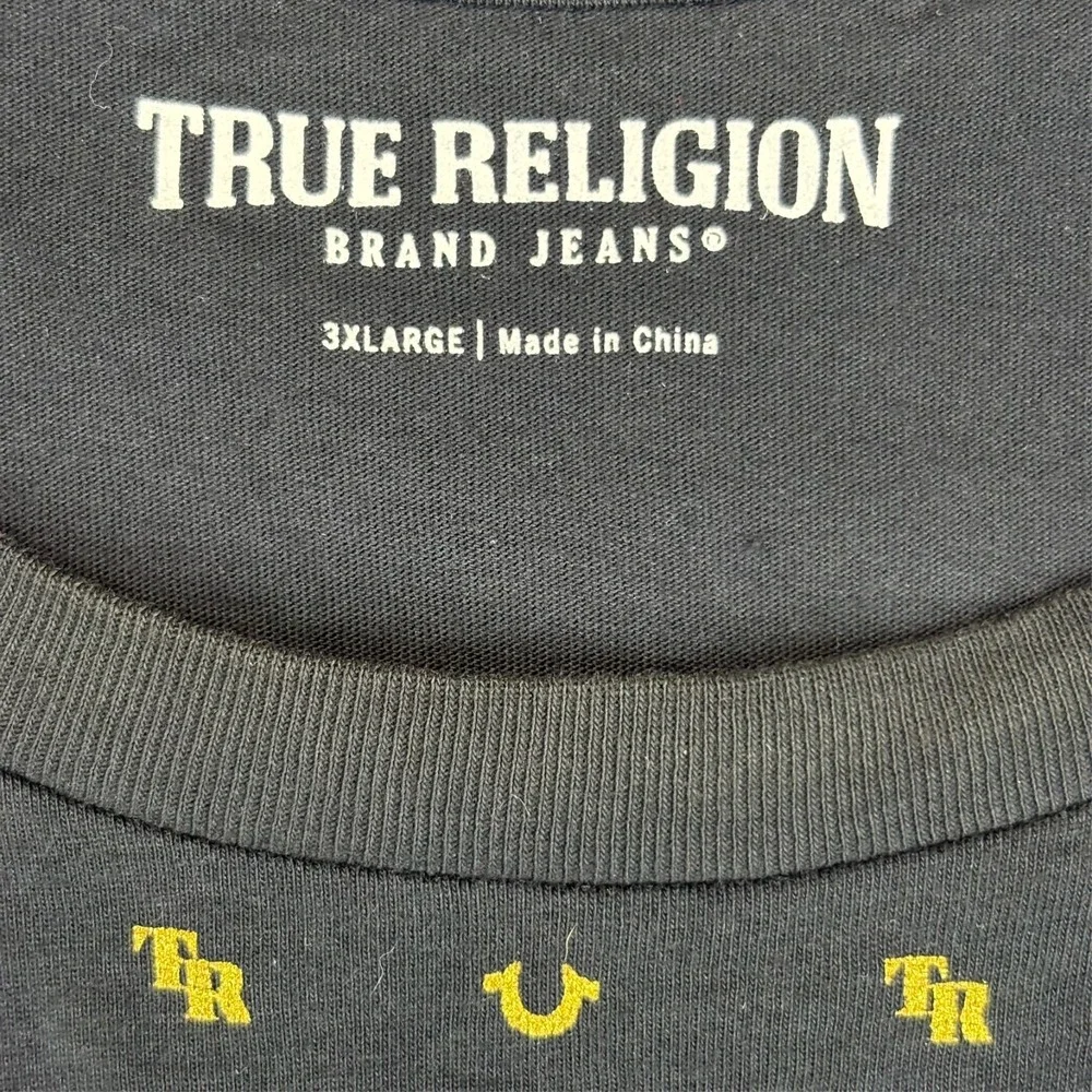 True Religion Short Sleeve Tee T-Shirt Mens 3XL Black All Over Logo Monogram